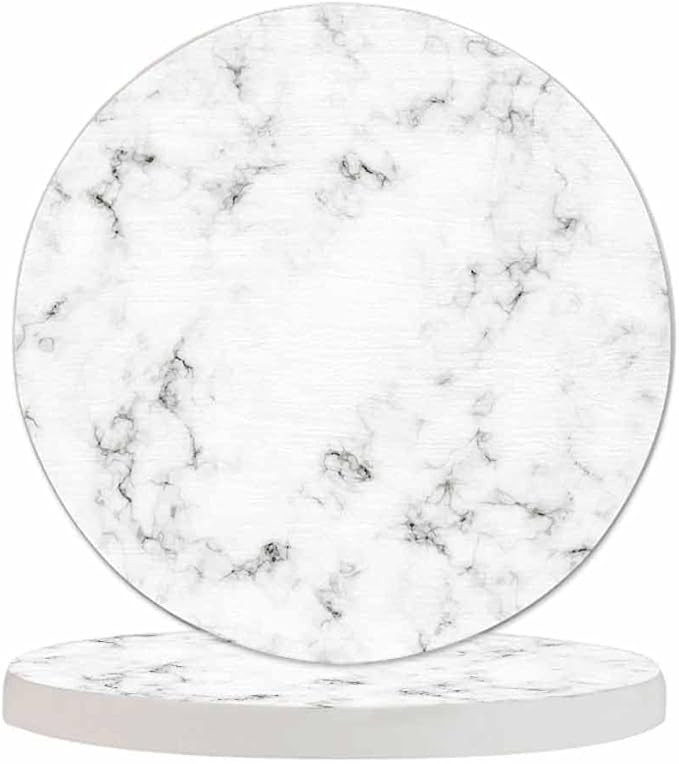 Marble Texture Design Cup Coasters for Table Elegant Gray Rock Stone Tile Fashion Granite Luxury Doodle Reusable Drink Coasters Set 2 Pcs Coffee Home Farmhouse Living Room Bar Decor
