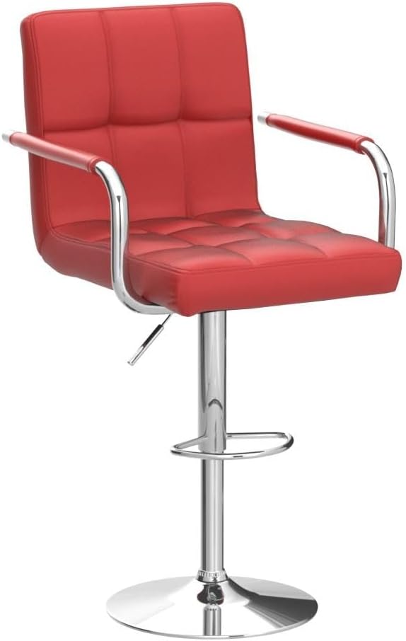 Yaheetech Bart Stools Set of 4, PU Leather Adjustable Barstools with Armrest, Counter Height Stool Chairs with Thickened Seat Cushion for Kitchen Island, Red