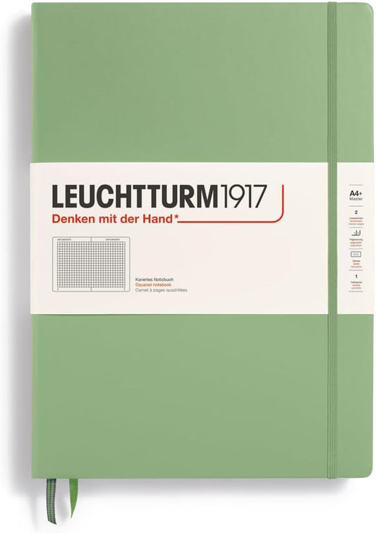 LEUCHTTURM1917 - Notebook Hardcover Master Classic A4+ - 235 Numbered Pages for Writing and Journaling (Sage, Squared)