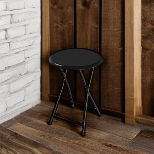 Folding Stool - Backless 18-Inch Stool with 225lb Capacity for Kitchen or Rec Room - Portable Indoor Counter Bar Stools by Lavish Home (Black)