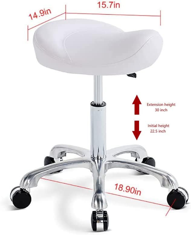 Saddle Stool Rolling Swivel Height Adjustable with Wheels. Saddle Chair Salon, Spa, Tattoo, Pedicure, Massage -Esthetician Chair(White)