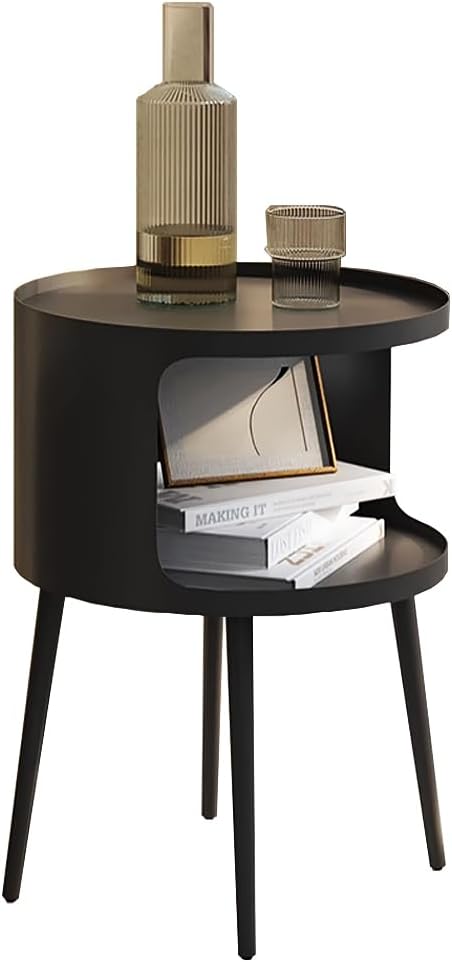 Modern Side Table,Round end Table with Open Storage,Metal nightstand,Bedside Table for Living Room,Bedroom