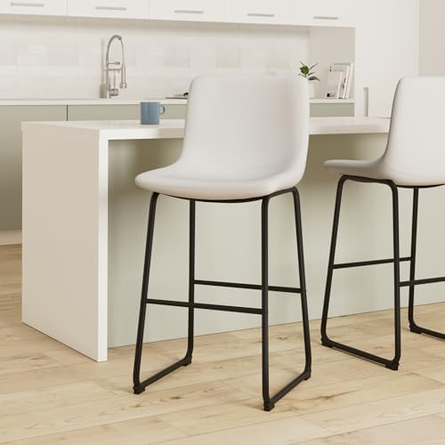 Bar Stools Set of 4, 30inch Bar Height Bar Stools with Back, Modern Faux Leather Bar Stools with Metal Legs and Footrest, Urban Armless Bar Chairs for Kitchens Island (White)