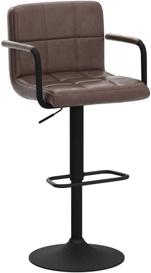 Furniliving Bar Stools Set of 2 with Backrest, Modern Square PU Leather Chairs with Armrest Adjustable Kitchen Counter Barstools for Kitchen Dining Pub Cafe (Blackbrown)