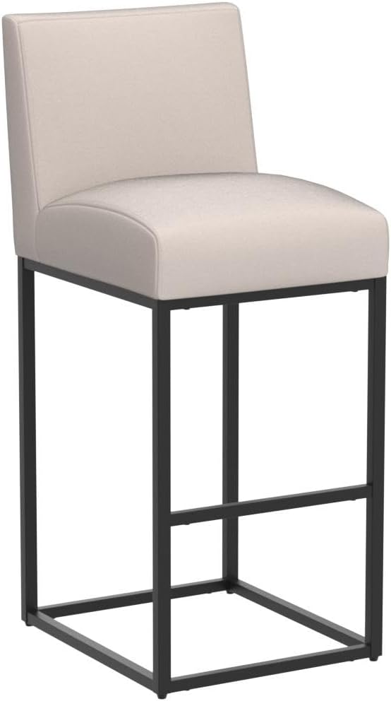 VESCASA Linen 31 inches Bar Height Bar Stools with Padded Back, Modern Upholstered Bar Stool Chairs with Black Metal Frame for Kitchen Island, Pub, Set of 2, Cream