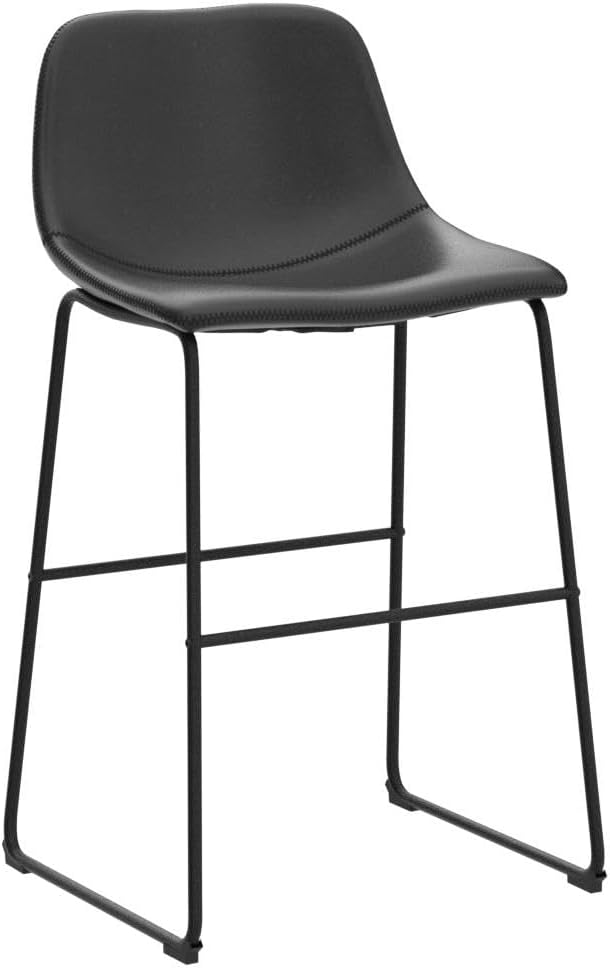 Rfiver Pu Faux Leather Bar Stools Set of 4, Industrial Pub Barstools with Back and Footrest, Modern Armless Bar Height Stool Chairs (Black, 30" Barstool x4)