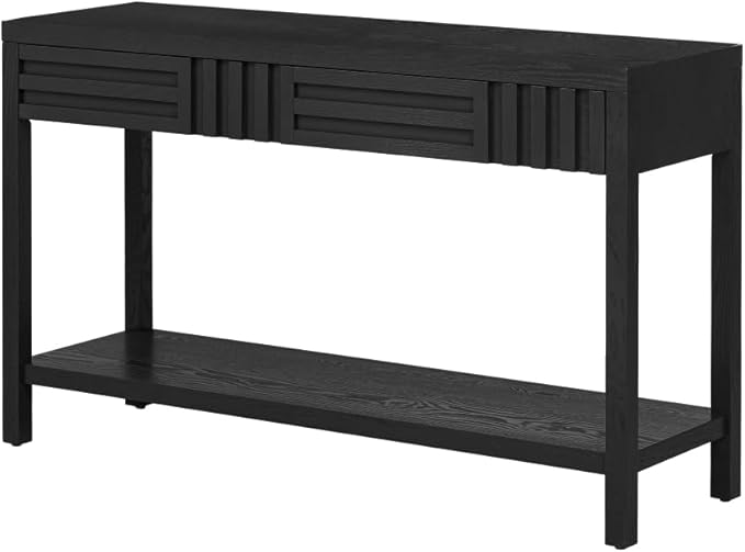Mid Century Modern Console Table with Ash Veneer,Wood Fluted Entryway Table with Storage Drawers and Shelf for Entryway,Foyer,Living Room (Black)
