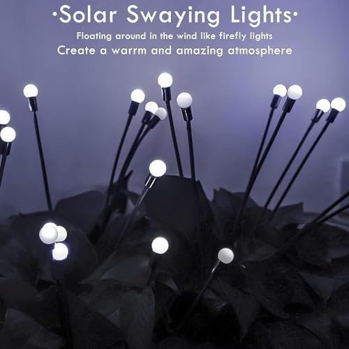 OZS 4 Pack Total 32 LED Solar Garden Lights Fairy Outdoor - Solar Firefly Lights Outdoor, Sway by Wind, Waterproof for Garden Patio Pathway Fairy Decoration (Cold White)