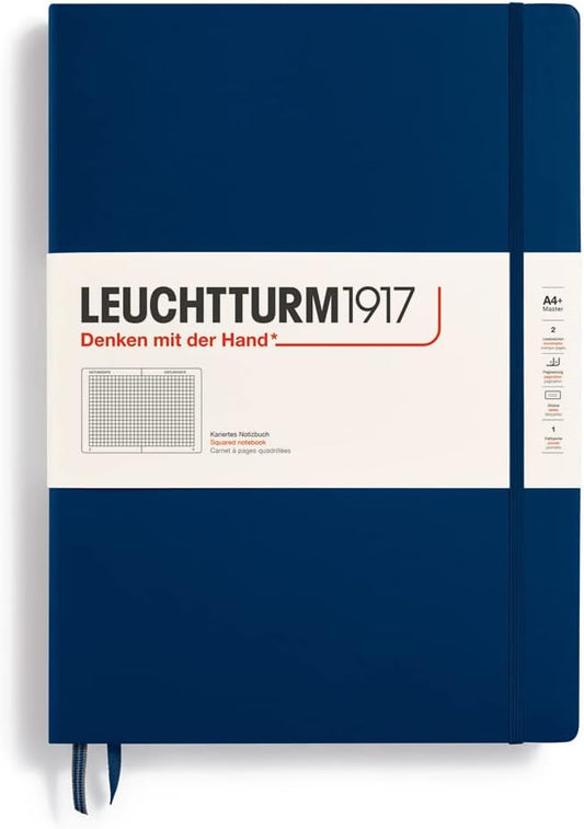 LEUCHTTURM1917 - Notebook Hardcover Master Classic A4+ - 235 Numbered Pages for Writing and Journaling (Navy, Squared)