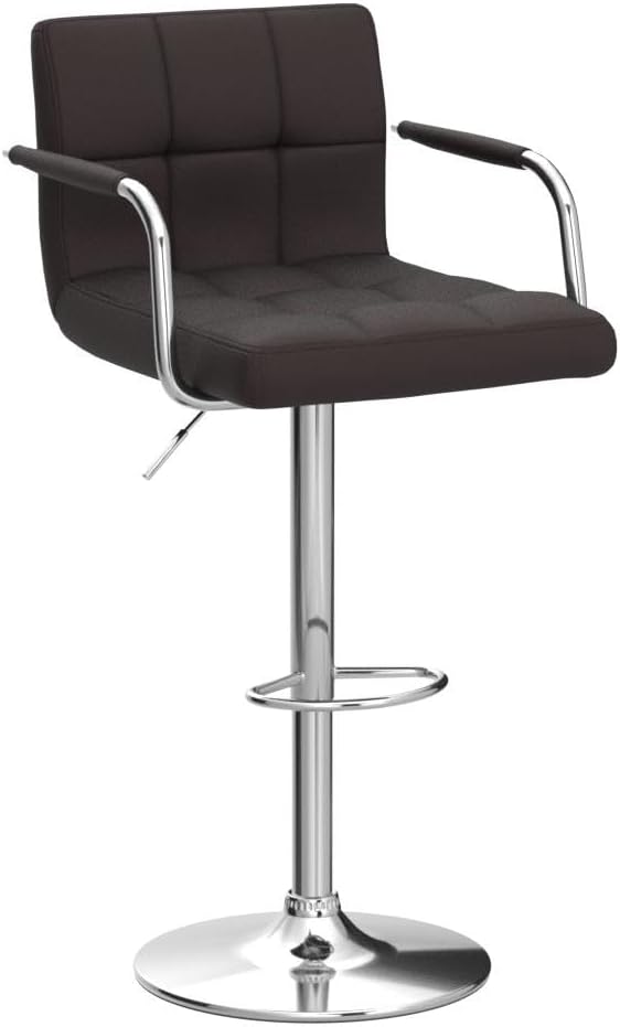 Yaheetech Bart Stools Set of 4, PU Leather Adjustable Barstools with Armrest, Counter Height Stool Chairs with Thickened Seat Cushion for Kitchen Island, Brown