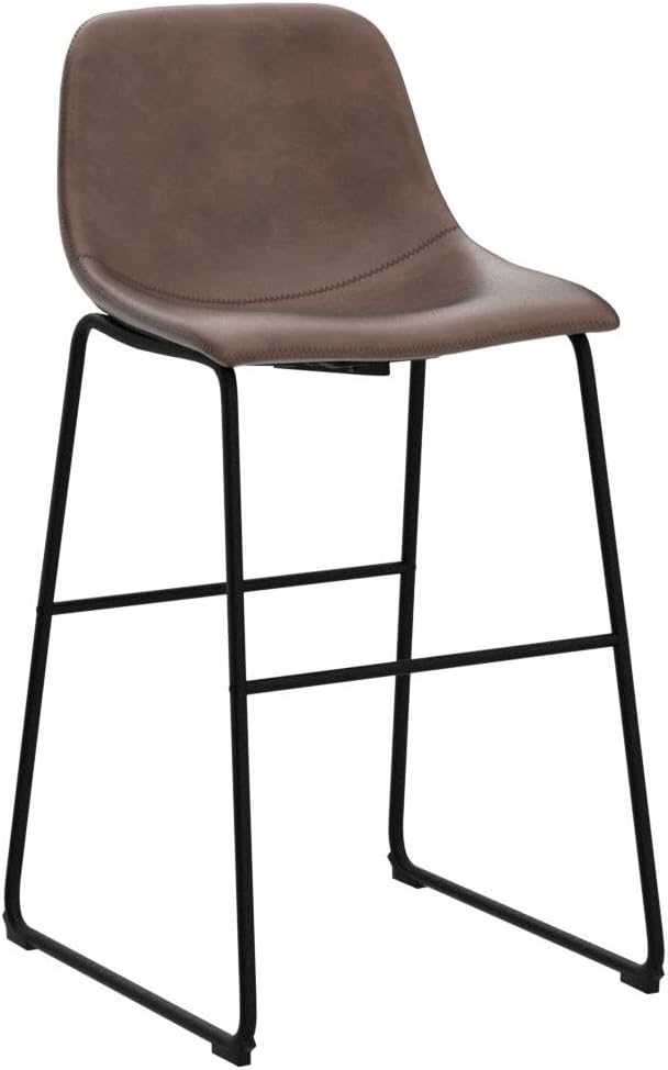 Rfiver Pu Faux Leather Bar Stools Set of 4, Industrial Pub Barstools with Back and Footrest, Modern Armless Bar Height Stool Chairs (Brown, 30" Barstool x4)