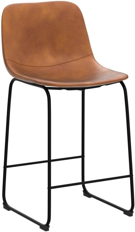 Bar Stools Set of 2, Modern Counter Height Bar Stools with Back, 26 inch Faux Leather Bar Stools with Metal Legs and Footrest, Urban Armless Dining Chairs for Kitchens Island (Brown)
