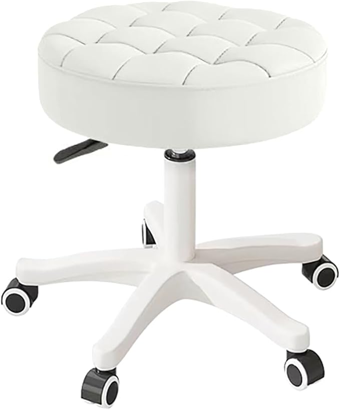 Small Chair Round Rolling Stool with Wheels PU Leather Height Adjustable Swivel Drafting Work SPA Salon Stools Home Office Chair