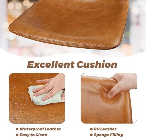 Bar Stools Set of 2, Modern Counter Height Bar Stools with Back, 26 inch Faux Leather Bar Stools with Metal Legs and Footrest, Urban Armless Dining Chairs for Kitchens Island (Brown)