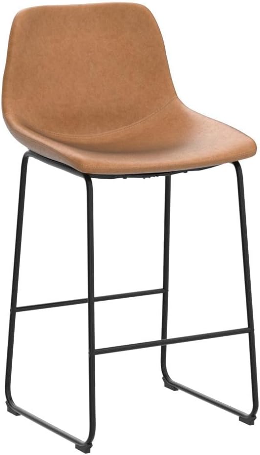 Bar Stools Set of 4, Modern Counter Height Bar Stools with Back, 26 inch Faux Leather Bar Stools with Metal Legs and Footrest, Urban Armless Dining Chairs for Kitchens Island (Brown)