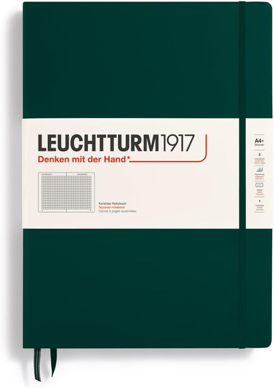 LEUCHTTURM1917 - Notebook Hardcover Master Classic A4+ - 235 Numbered Pages for Writing and Journaling (Forest Green, Squared)