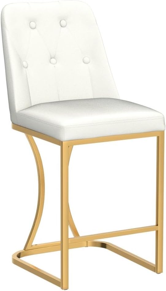 24" Counter Height Bar Stools Set of 4, White Counter Stools with Back and Gold Metal Frame, Modern Luxury Barstools with Footrest, Upholstered PU Leather Bar Chairs for Kitchen Island