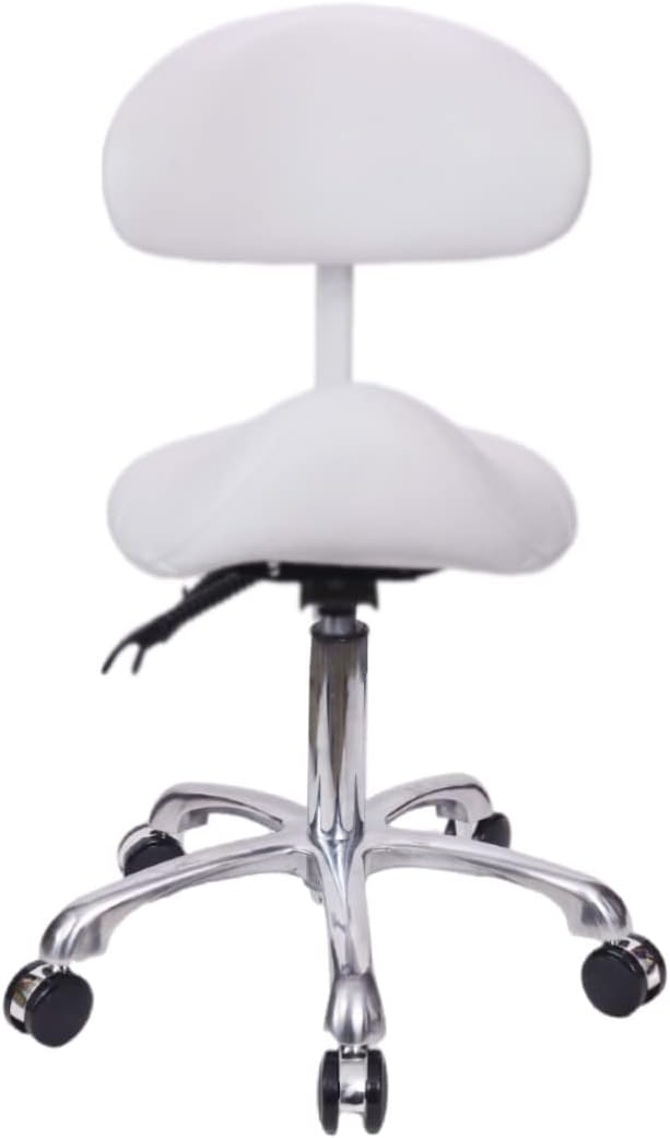 Saddle Stool Chair with Back Rolling Esthetician Seat for Salon Tattoo Shop Spa Facial lash Home Dentist Clinic Esthetician Chair(with Back Support, White)