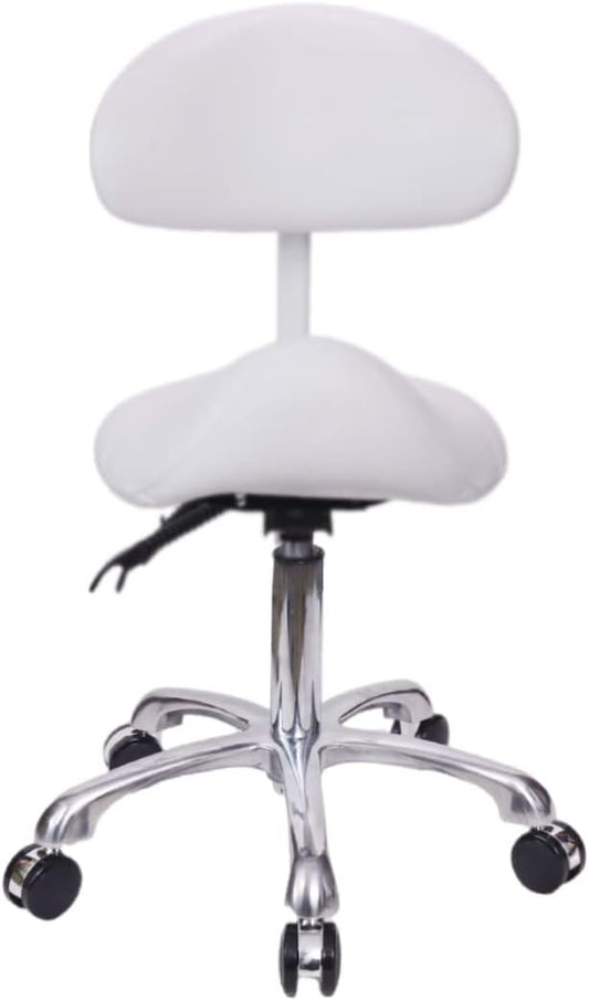Saddle Stool Chair with Back Rolling Esthetician Seat for Salon Tattoo Shop Spa Facial lash Home Dentist Clinic Esthetician Chair(with Back Support, White)