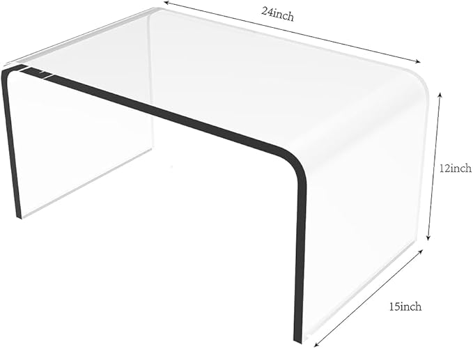 Acrylic Side Table, 24" L x 15" W x12'' H x3/5'' Thick C-Shape Clear Modern Decorative End Table, Multipurpose Coffee Table for Living Room, Bedroom and Office (1pcs)