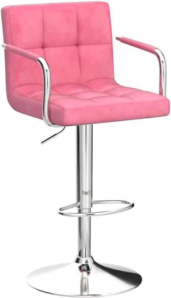 Yaheetech Bar Stools Set of 2, Adjustable Velvet Fabric Swivel Barstools, Modern Counter Stools with Back and Footrest, Counter Height Barstools for Bar, Kitchen, Dining Room, Pink