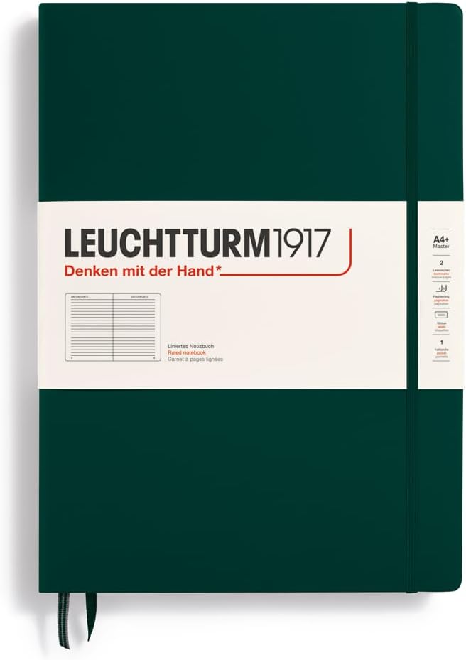LEUCHTTURM1917 - Notebook Hardcover Master Classic A4+ - 235 Numbered Pages for Writing and Journaling (Forest Green, Ruled)