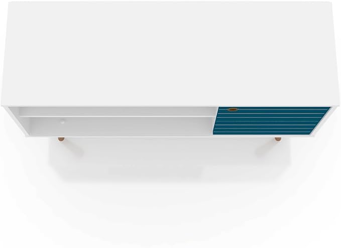 Manhattan Comfort Liberty Mid Century Modern TV Stand for Televisions up to 46 Inches, Bedroom and Living Room Entertainment Center with Storage, Shelves, and Cabinet, 43" Wide, White/Aqua Blue