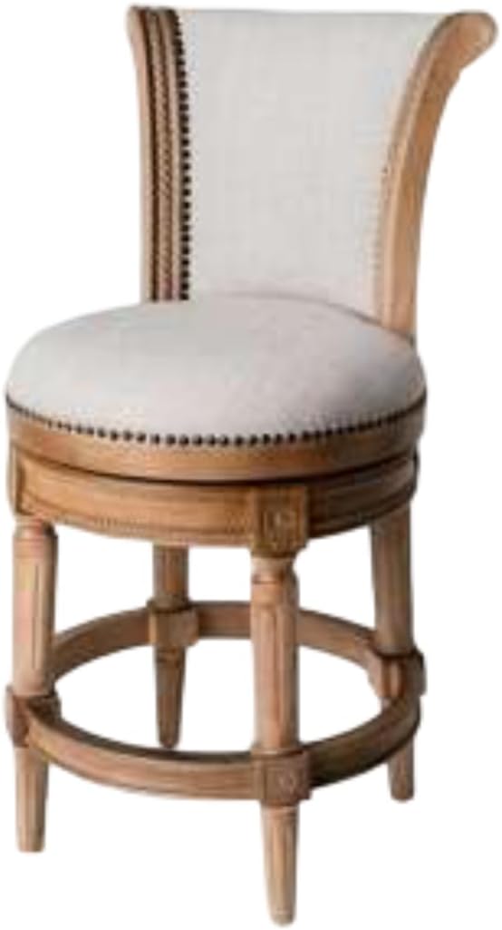 Maven Lane Pullman Counter Stool 26 Inches – Swivel Stool with Footrest – Light Brown Solid Wood Frame & Natural Fabric Upholstery – Perfect for Kitchen Islands & Counters