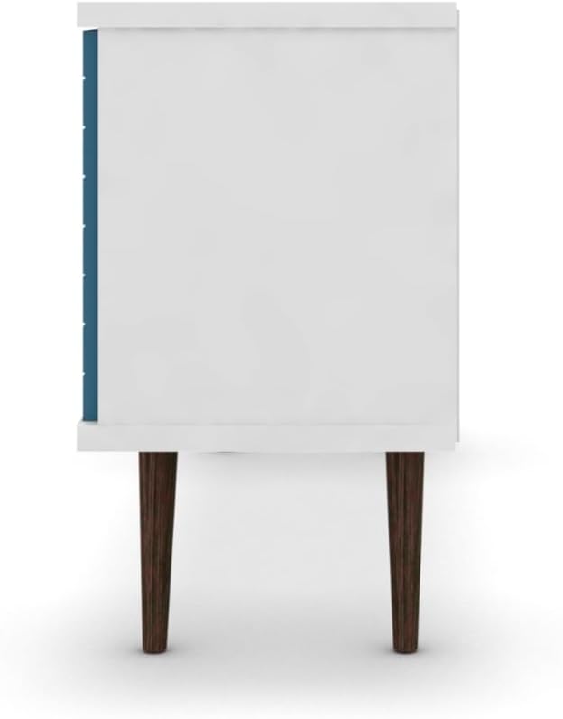 Manhattan Comfort Liberty Mid Century Modern TV Stand for Televisions up to 50 Inches, Bedroom and Living Room Entertainment Center with Storage, Shelves, and Cabinet, 53" Wide, White/Aqua