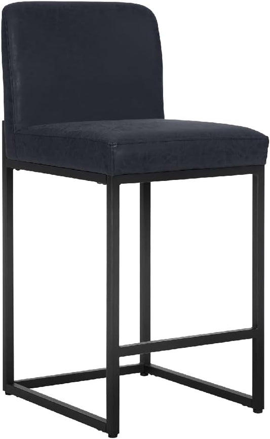 PHI VILLA Bar Stools - Counter Height Bar Stool Leather Kitchen Counter Barstools, Black Bar Stools with Back
