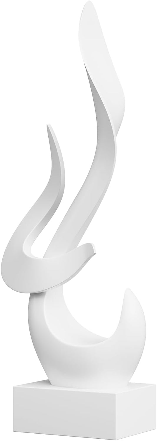 White Fire Flame Sculpture, Modern Abstract Resin Statue, Art Statue Home Decor for Living Room TV Stand Coffee Table Shelf Accents Decor