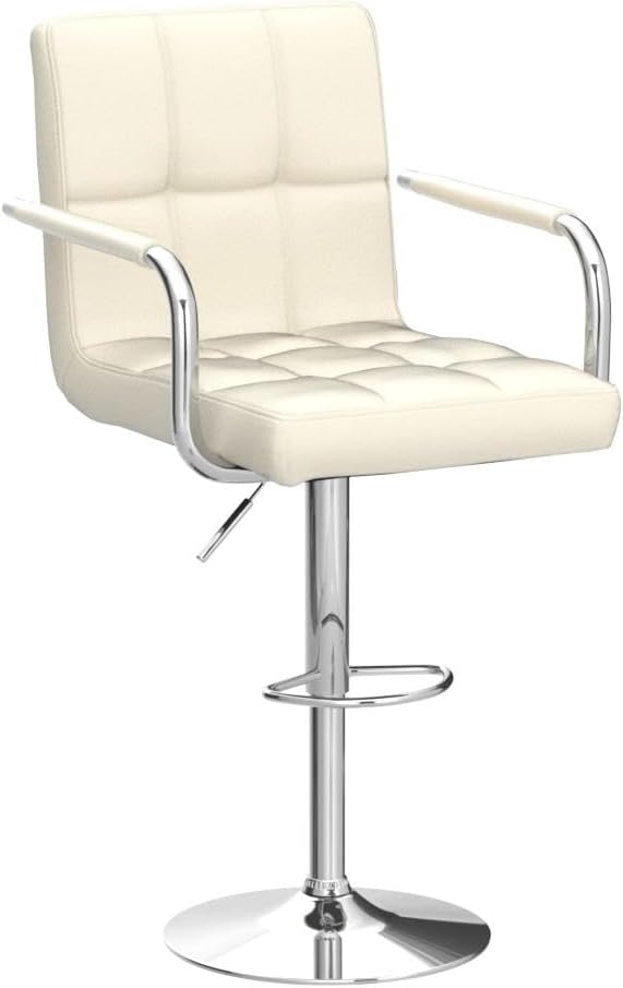 Yaheetech Bart Stools Set of 4, PU Leather Adjustable Barstools with Armrest, Counter Height Stool Chairs with Thickened Seat Cushion for Kitchen Island, Beige