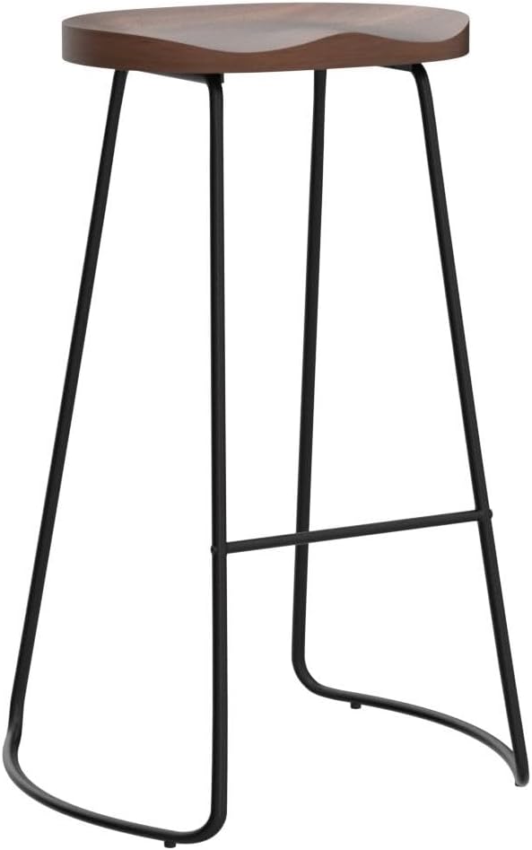 HeuGah Bar Stools Set of 4, Saddle Seat Bar Stools with Metal Legs, Rustic Backless Counter Height Stools, Industrial Counter Stools (Walnut, 30 Inch)