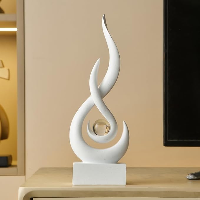 Modern Abstract Art Table Decoration - Ceramic Statue Modern White Ornaments for Living Room Great Gift Idea Home Décor 5 * 2.5 * 10.5 inch Gift Box Included (Sandstone)