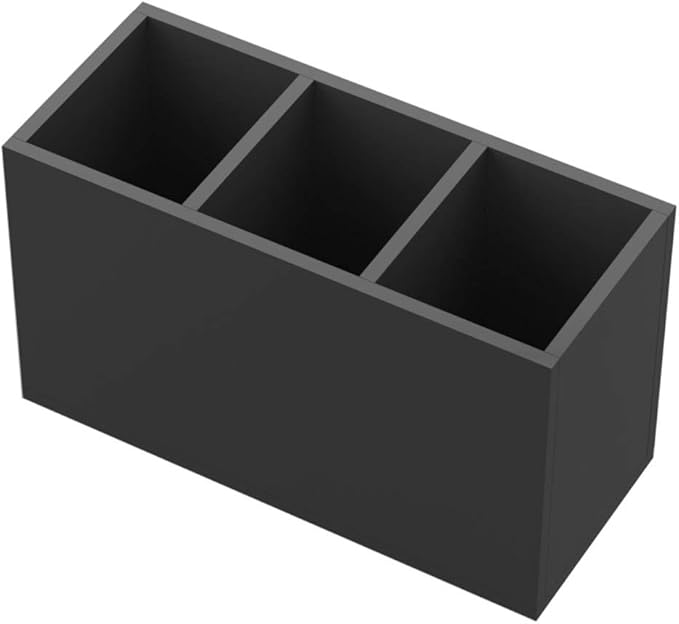 NIUBEE Acrylic Pen Holder 3 Compartments, Black Pencil Organizer Cup for Countertop Desk Accessory Storage
