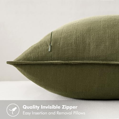 MIULEE Olive Green Linen Pillow Covers Pack of 4 Decorative Natural Solid Throw Pillow Covers Soft Accent Boho Farmhouse Couch Pillowcases Modern Home Decors for Living Room Bed Sofa 18x18 Inch