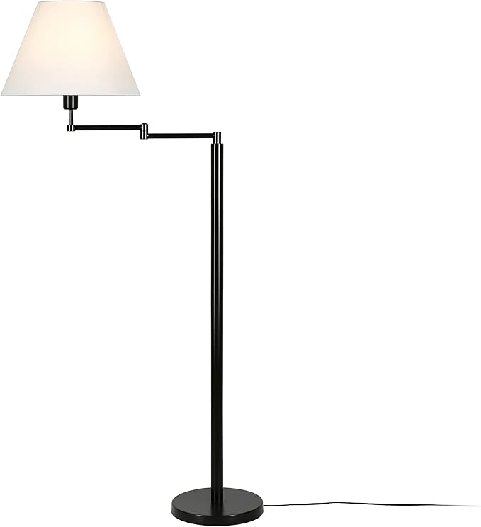 Moby Swing Arm Floor Lamp with Fabric Empire Shade in Blackened Bronze/White