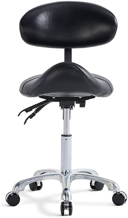 Saddle Stool Chair with Back Rolling Esthetician Seat for Salon Tattoo Shop Spa Facial lash Home Dentist Clinic Esthetician Chair(with Back Support, Black)