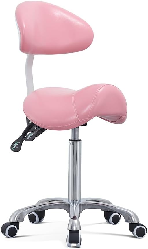 Antlu Saddle Stool Rolling Chair with Back Support,Esthetician Tattoo Dental Lash Chairs for Eyelash Tech Massage Salon(Pink,with Backrest)