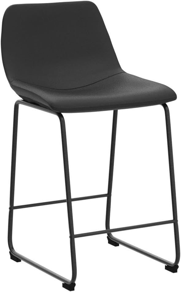 Rfiver Pu Faux Leather Bar Stools Set of 4, Industrial Pub Barstools with Back and Footrest, Modern Armless Bar Height Stool Chairs (Black, 24" Counter Chair x4)