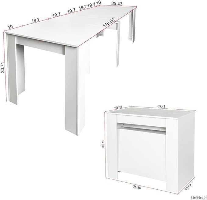 Extendable Console Dining Table for 6-10, 20"-99" Modern Extendable Dining Room Table with Storage for Small Spaces, Easy Assembly