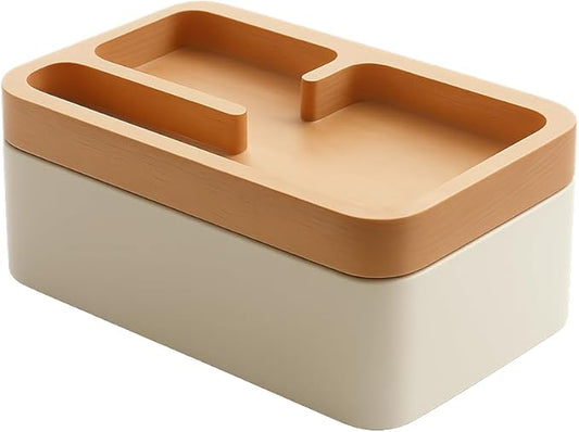 mordeco Revov Tray Box, EDC Valet Tray Box with Authentic Wood Magnetic Rotating Lid, Office Table, EDC Gear Organizer, Home Office, Desk Accessories (White)