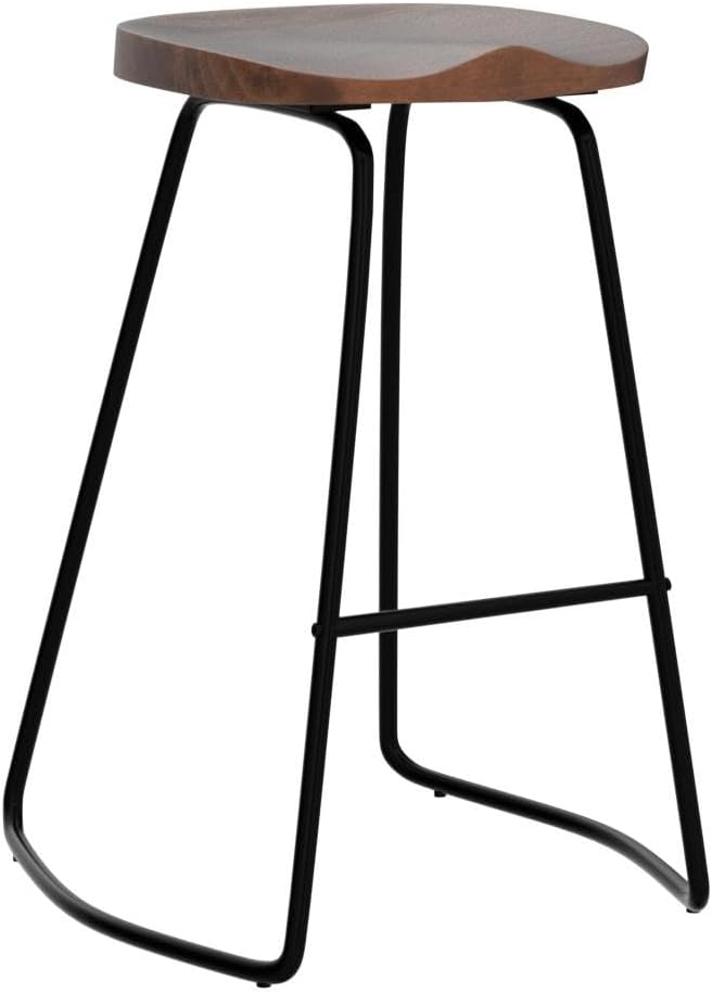 HeuGah Bar Stools, Solid Wood Barstools Set of 2, 30" Bar Height Bar Stools with Metal Leg, Rustic Backless Bar Stool for Kitchen Island, Bar Chairs with Solid Wood Saddle Seat (Walnut, 30 Inch)