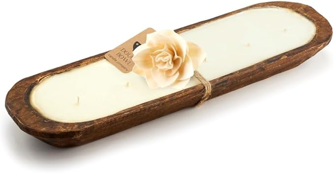 Dough Bowl Candle Co. Gardenia Tuberose Soy Candle - 6 Wick Rustic Farmhouse Coffee Table Decor, Odor Eliminator in Wooden Bowls, 32 Ounce Wooden Dough Bowl Candle, All-Natural Gifts for Women or Men