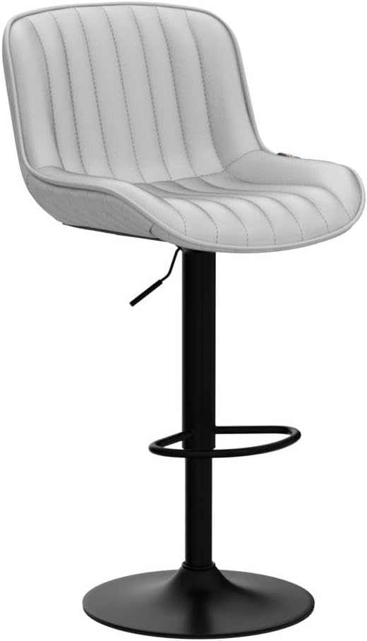 YOUNUOKE Counter Height Bar Stools Set of 2 Upholstered Kitchen Island Barstools Adjustable Swivel Stools with Back Mid Century PU Leather Padded Chairs Grey