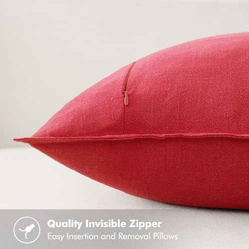 MIULEE Christmas Red Linen Pillow Covers Pack of 4 Decorative Natural Solid Throw Pillow Covers Soft Accent Boho Farmhouse Couch Pillowcases Modern Home Decor for Living Room Bed Sofa 20x20 Inch