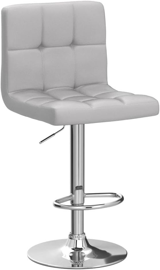 Yaheetech Bar Stools Set of 2, PU Leather Adjustable Barstools, Modern Counter Stools with Back and Footrest, Counter Height Barstools for Bar, Kitchen, Dining Room, Light Gray