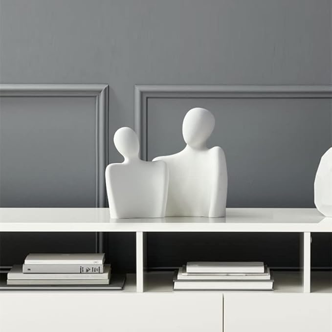 Ceramic Couple Statues for Home Decor, Hugging Couple Figurines, Modern Romantic Love Sculptures for Living Room Bedroom Office Shelf and Table Decor, White