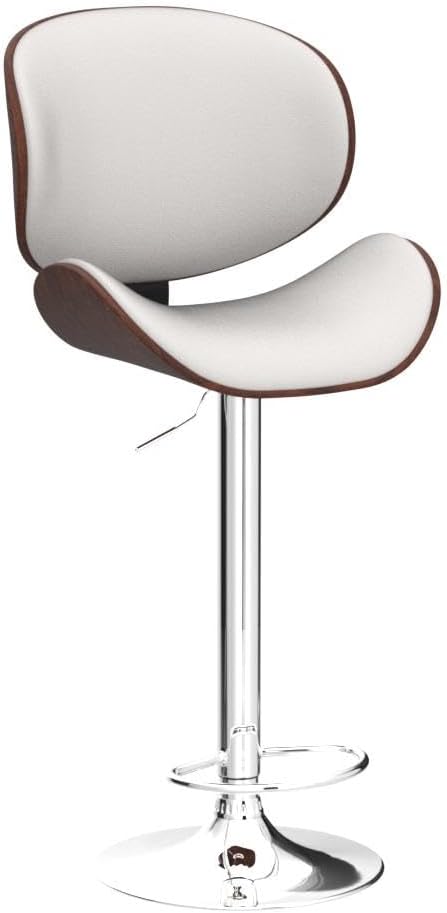 civama Bar Stools Set of 2 for Kitchen Counter, Adjustable Bar Height Chairs, Modern Swivel Barstools with Bentwood Seat and Back with Footrest, for Kitchen Island, Dining Room, White PU Leather