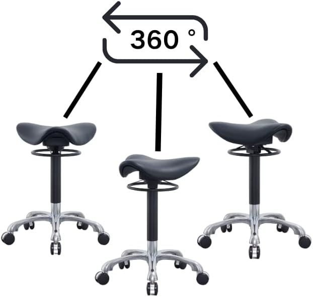 3 Angles Saddle Stool Chair Ergonomic Rolling Seat for Salon, Tattoo Shop, Spa, Facial lash Home, Esthetician Height Adjustable Chair for Healthy Posture and Sustainable,Black